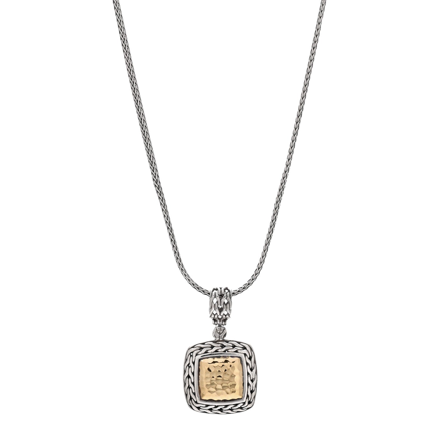Sterling Silver 22K Yellow Gold Palu Square Hammered Pendant Necklace