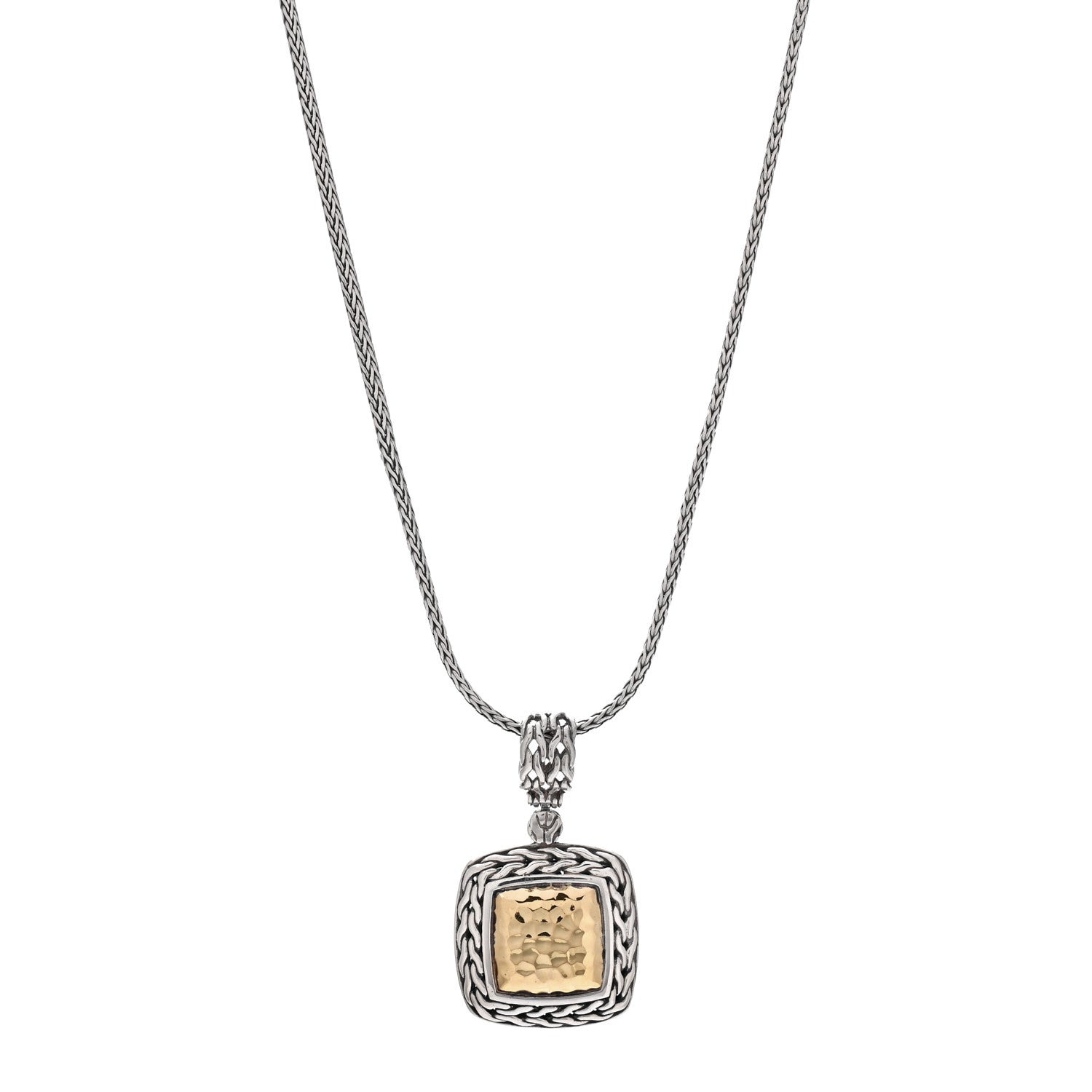 John Hardy Sterling Silver 22K Yellow Gold Palu Square Hammered Pendant Necklace 1 of 5