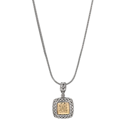 John Hardy Sterling Silver 22K Yellow Gold Palu Square Hammered Pendant Necklace 1 of 5
