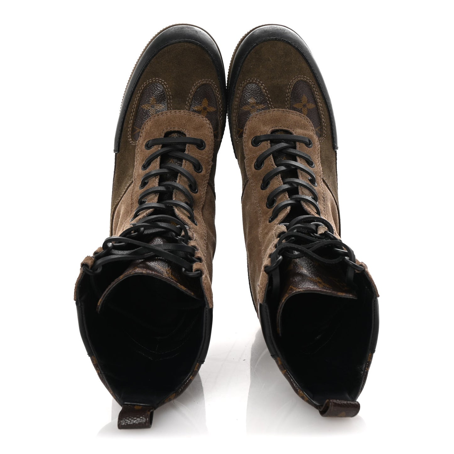 Suede Calfskin Monogram Laureate Platform Desert Boots 37.5 Taupe