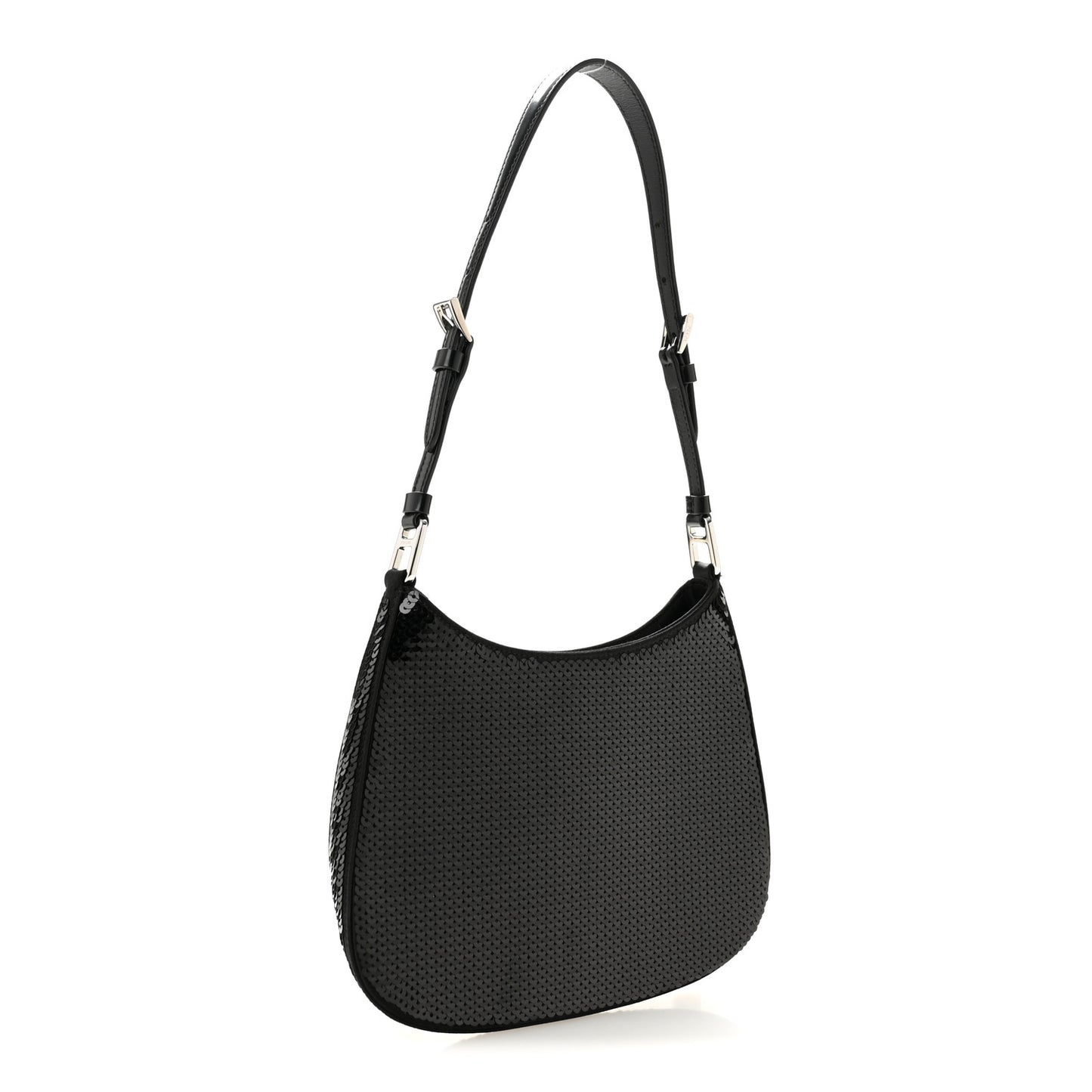 Paillettes Sequin Logo Cleo Adjustable Strap Shoulder Bag Black White