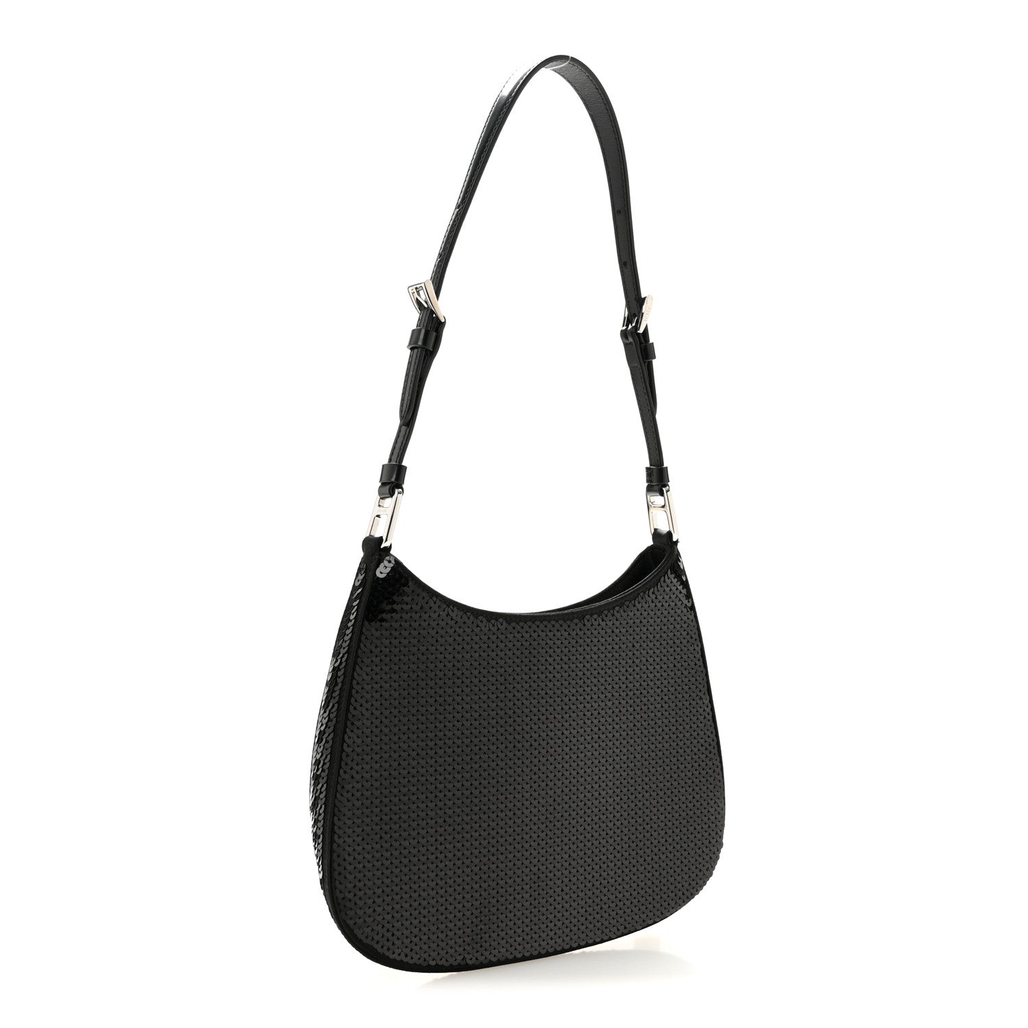 Prada Paillettes Sequin Logo Cleo Adjustable Strap Shoulder Bag Black White 3 of 10
