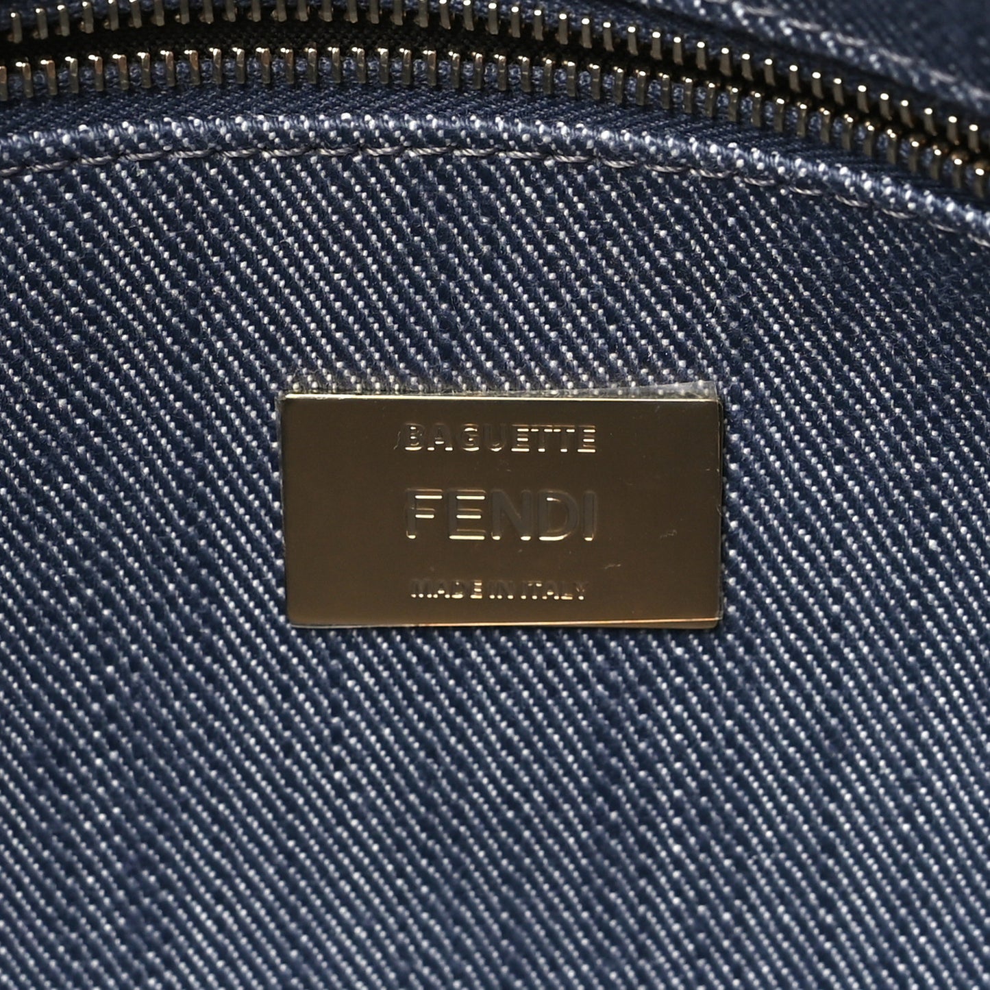 Denim Vitello Fringe FF Embroidered Baguette Myrtle Dark Nut