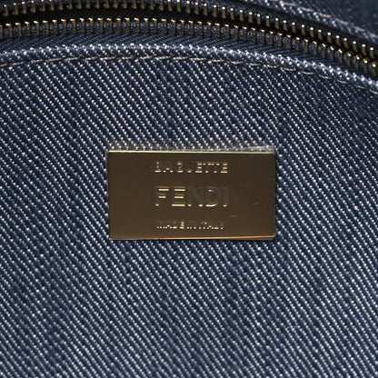Fendi Denim Vitello Fringe FF Embroidered Baguette Myrtle Dark Nut 6 of 10