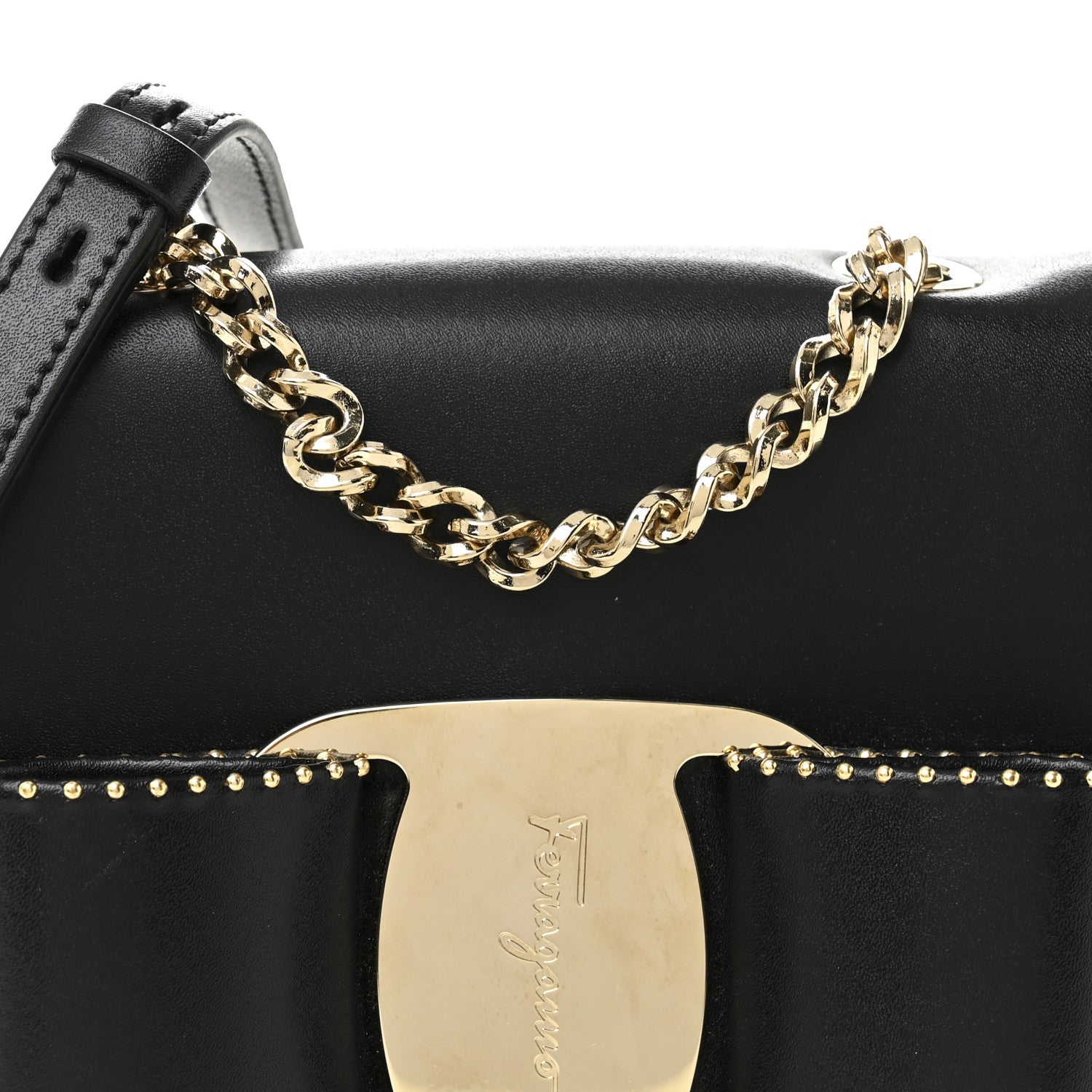 Salvatore Ferragamo Calfskin Studded Mini Vara Bow Rainbow Crossbody Bag Black 8 of 11