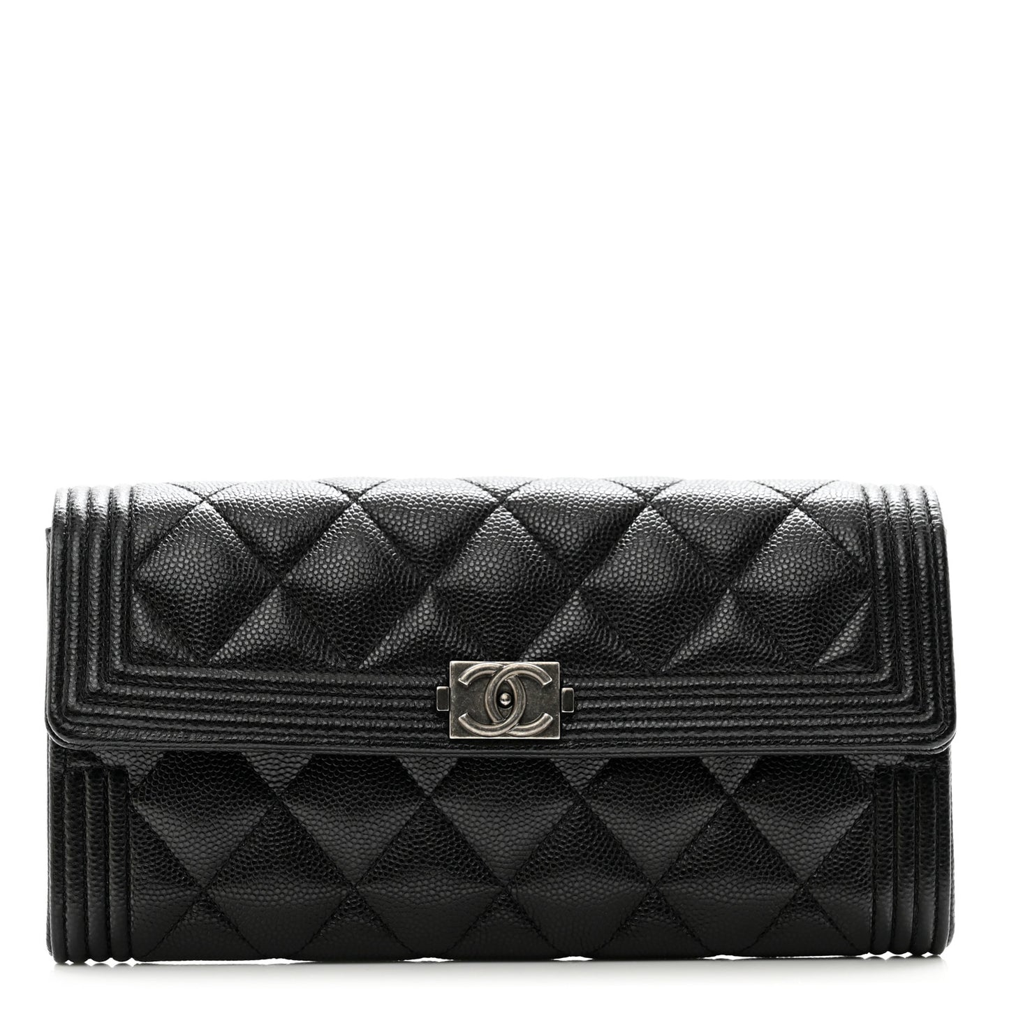 Caviar Quilted Large Boy Gusset Flap Wallet Black