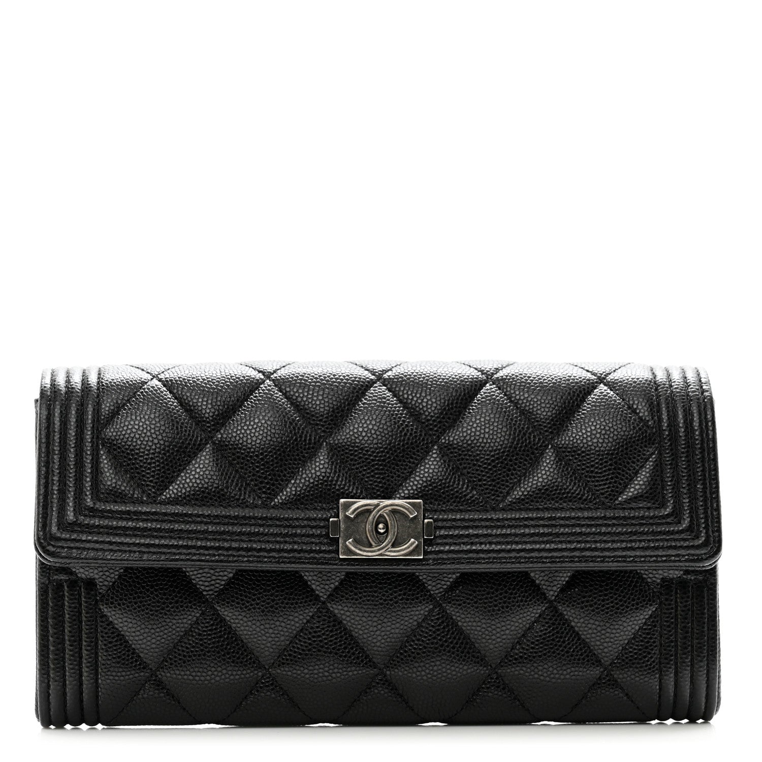 Chanel Caviar Quilted Large Boy Gusset Flap Wallet Black 1 of 10