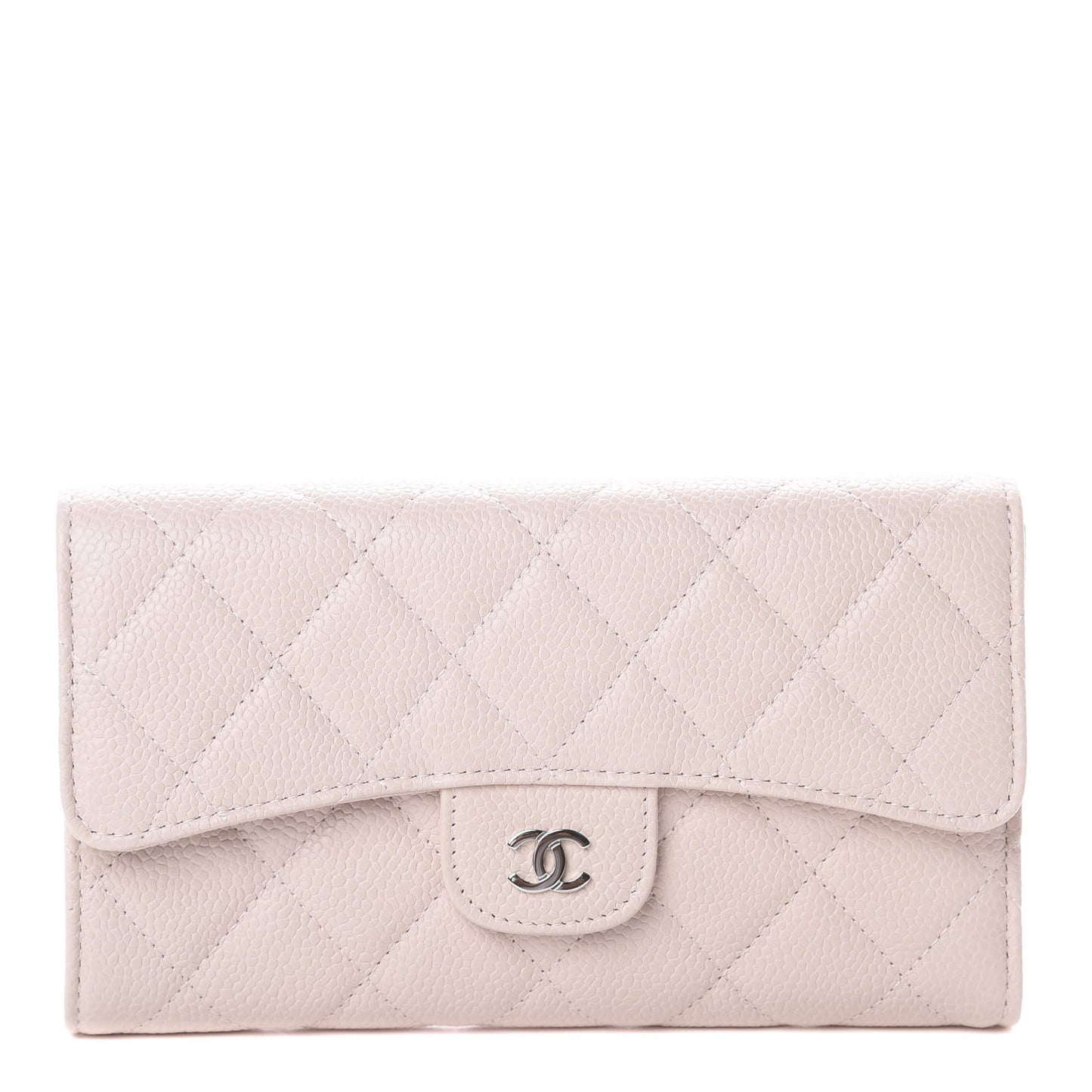 Caviar Quilted Long Gusset Flap Wallet Light Pink