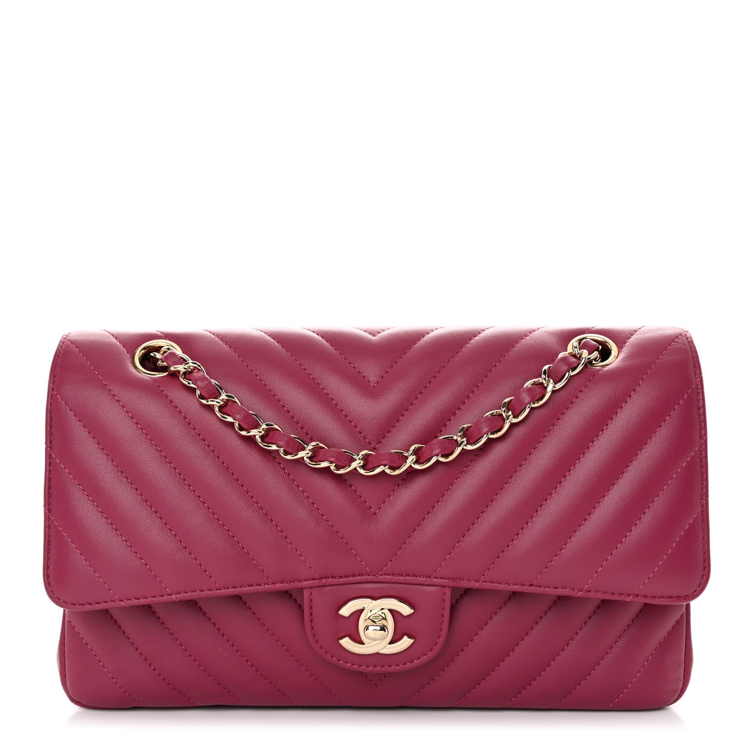 Chanel Lambskin Chevron Quilted Medium Double Flap Dark Pink 1 of 12