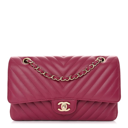 Chanel Lambskin Chevron Quilted Medium Double Flap Dark Pink 1 of 12