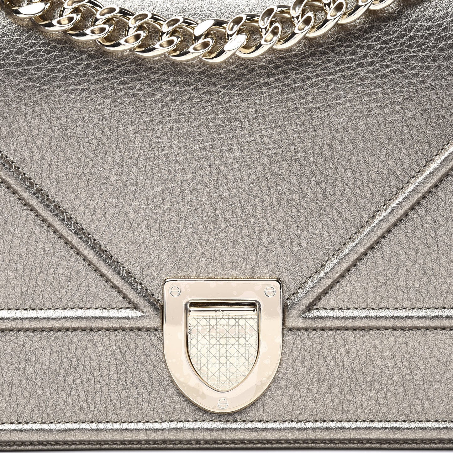 Metallic Grained Calfskin Medium Diorama Flap Bag Pale Gold