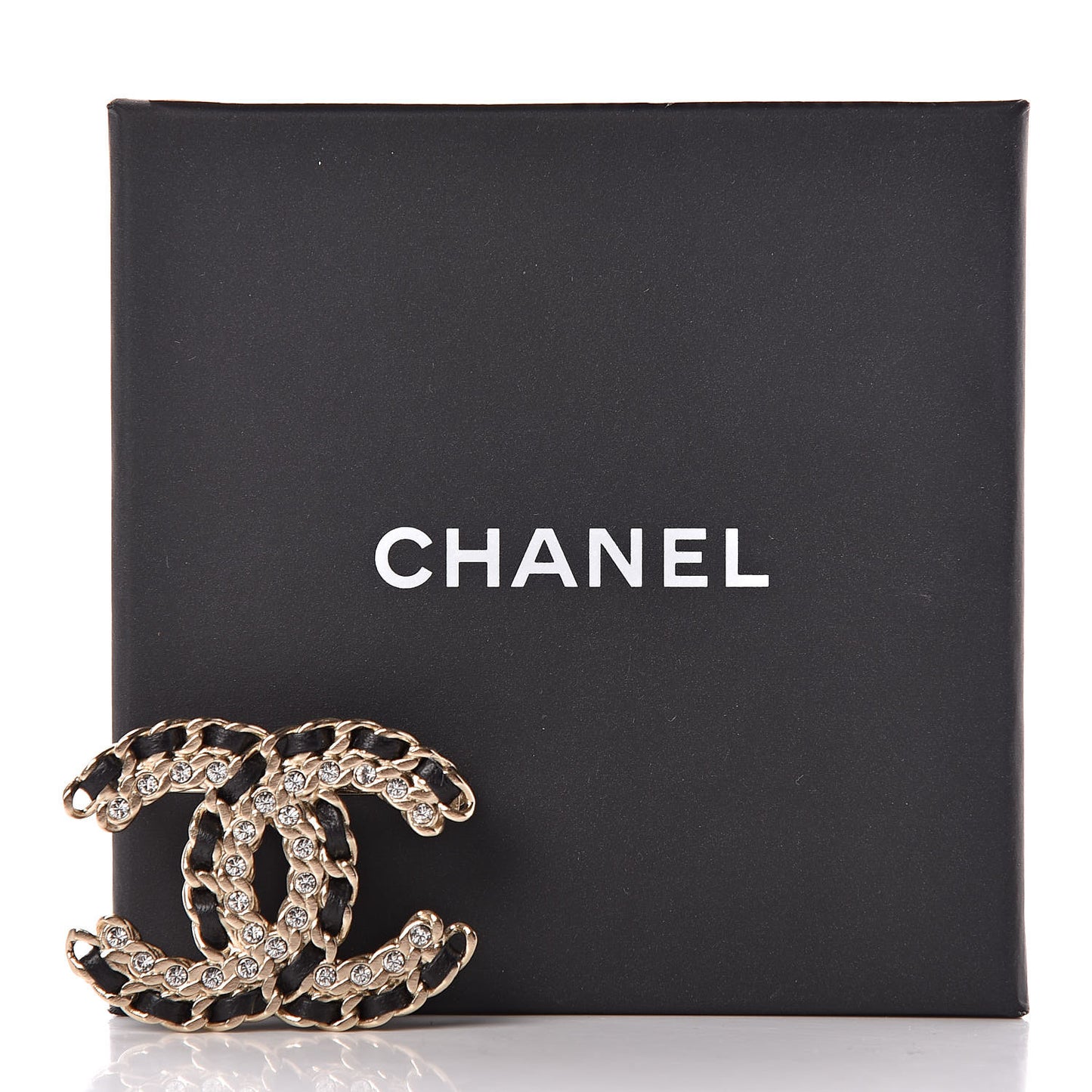Lambskin Crystal CC Brooch Black Gold