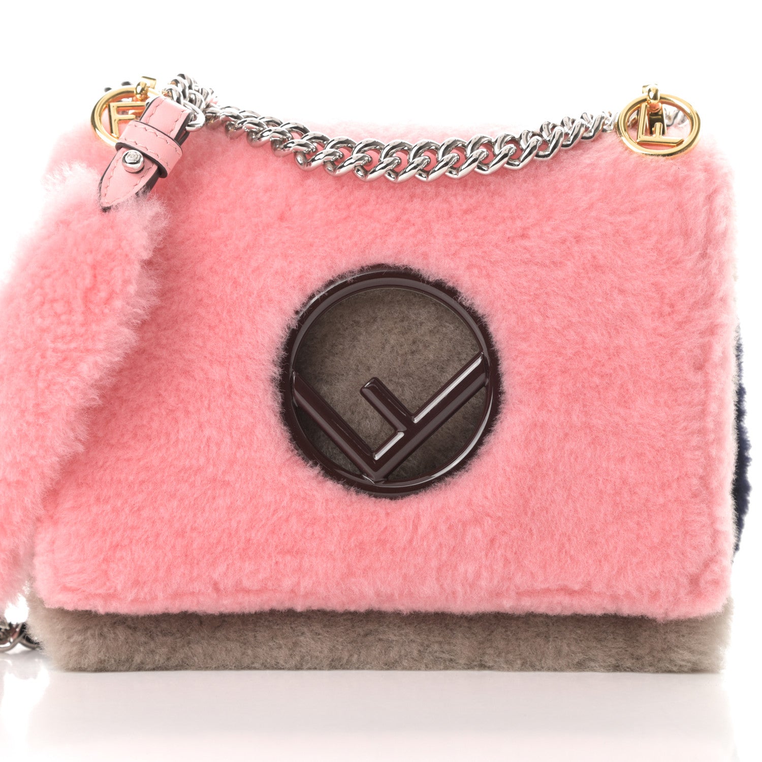 Fendi Shearling Vitello Century F is Fendi Small Kan I Shoulder Bag Pink Tortora Blue 8 of 11