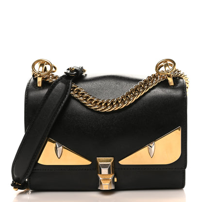 Fendi Vitello Liberty Metal Monster Eyes Small Kan I Shoulder Bag Black Gold 8 of 10