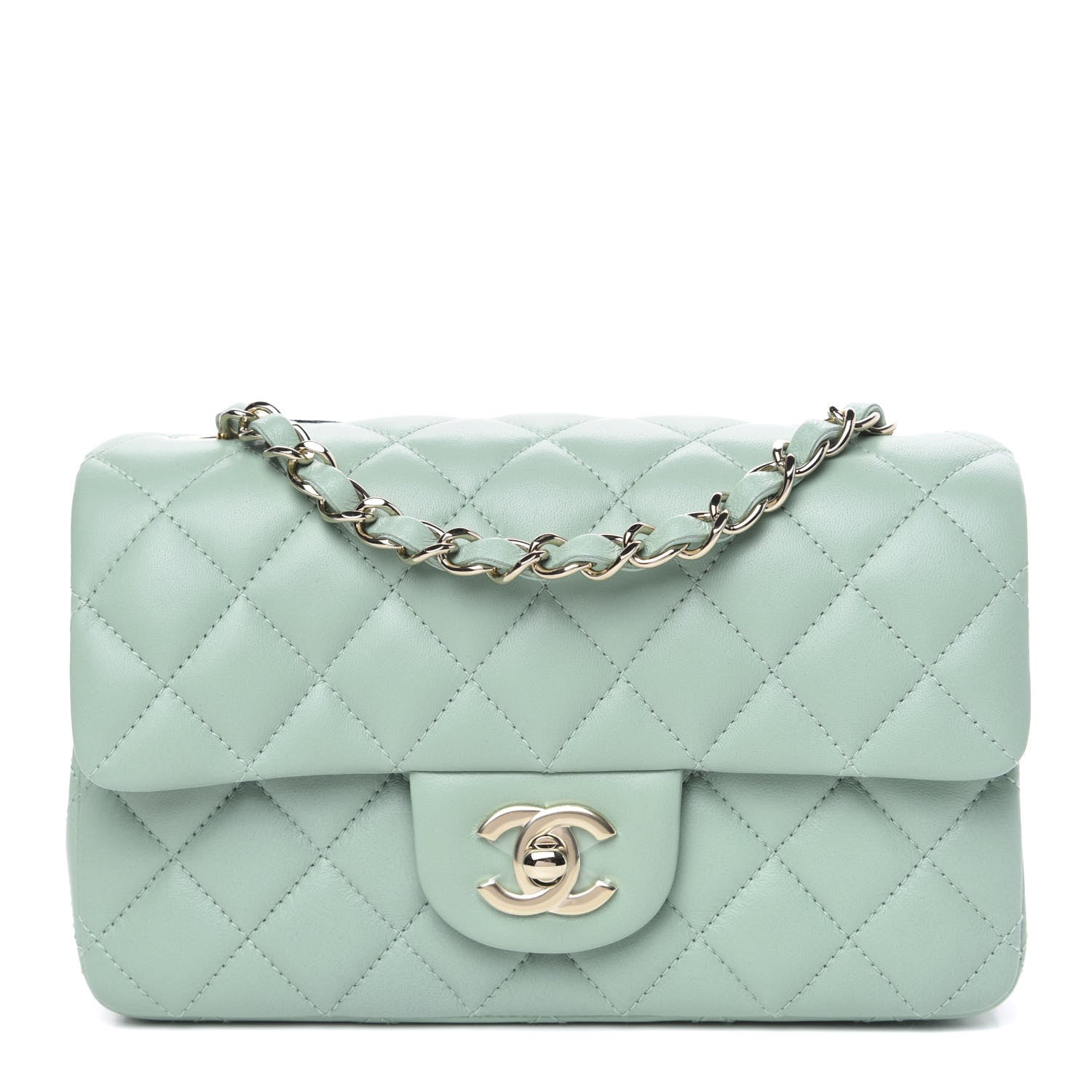 Chanel Lambskin Quilted Mini Rectangular Flap Light Green 1 of 10