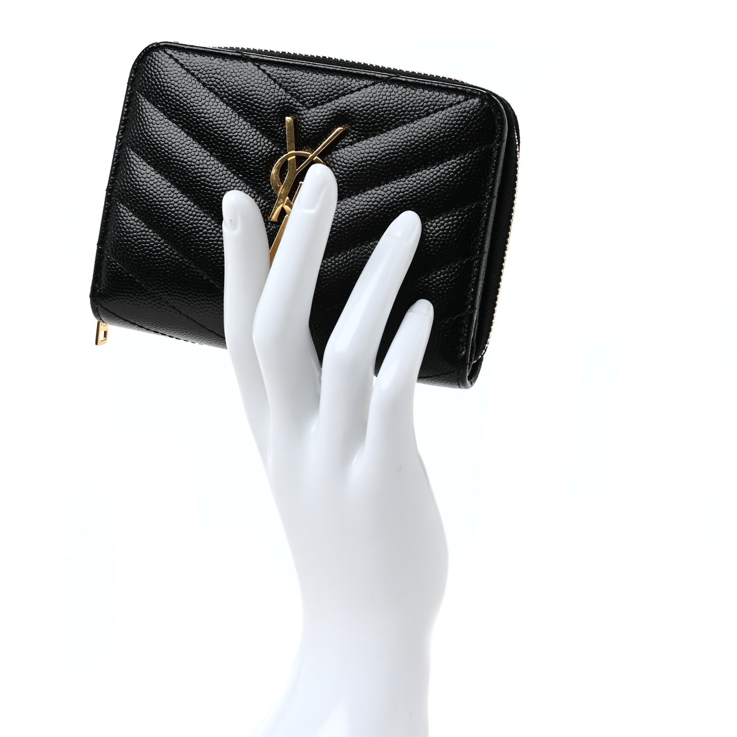 Grain De Poudre Matelasse Chevron Monogram Compact Zip Around Wallet Black