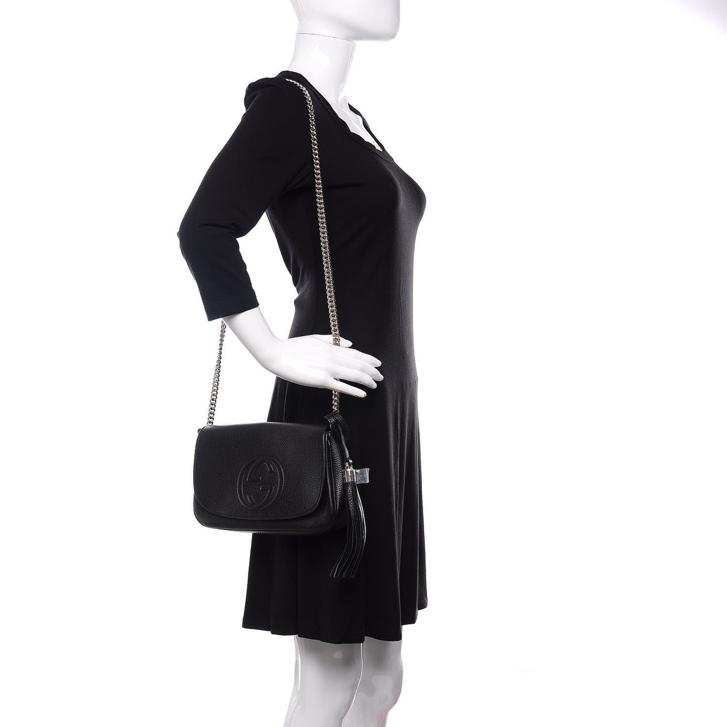 Pebbled Calfskin Medium Soho Flap Crossbody Black