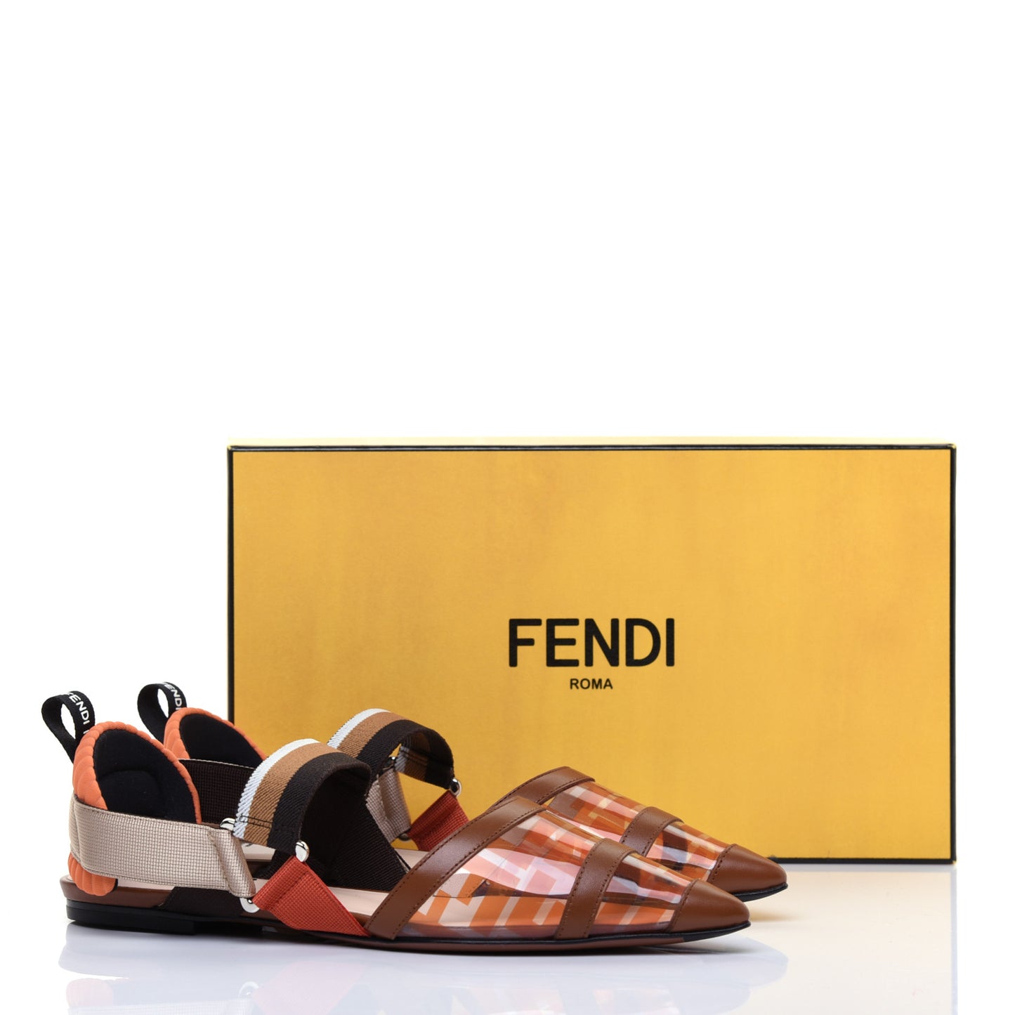 PVC Calfskin FF Colibri Slingback Ballerina Flats 38 Aranciata Cuoio