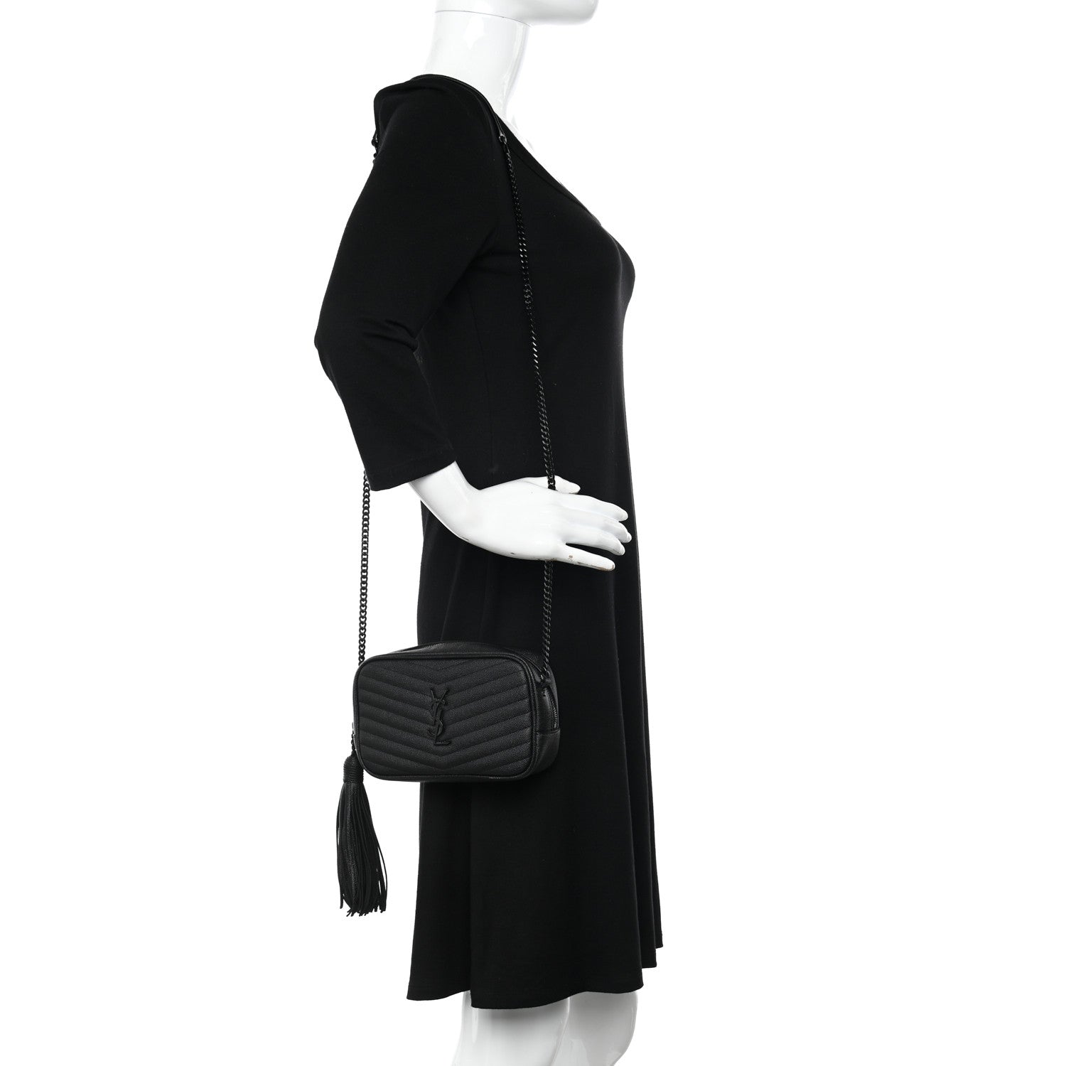 Saint Laurent Grain De Poudre Matelasse Monochrome Monogram Mini Lou Camera Bag Black 2 of 11