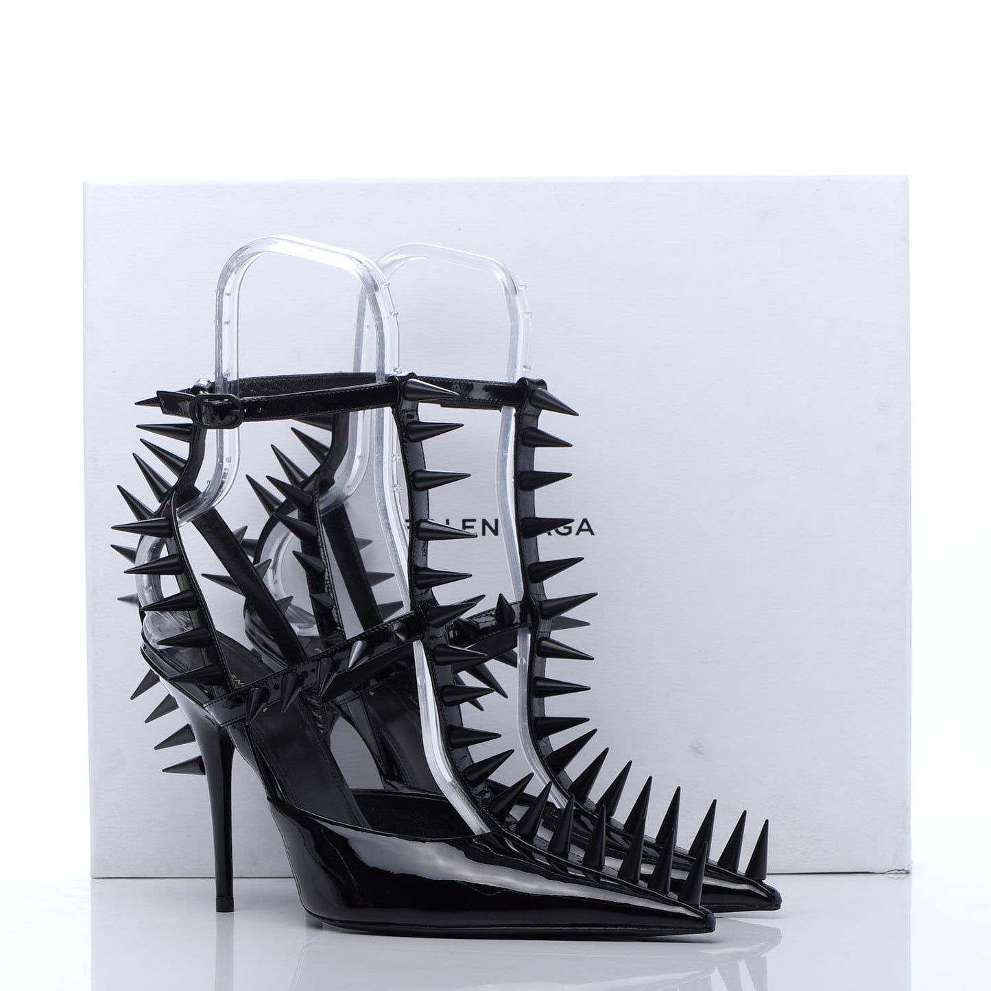 Glossy Calfskin Spiked Pumps 38 Black
