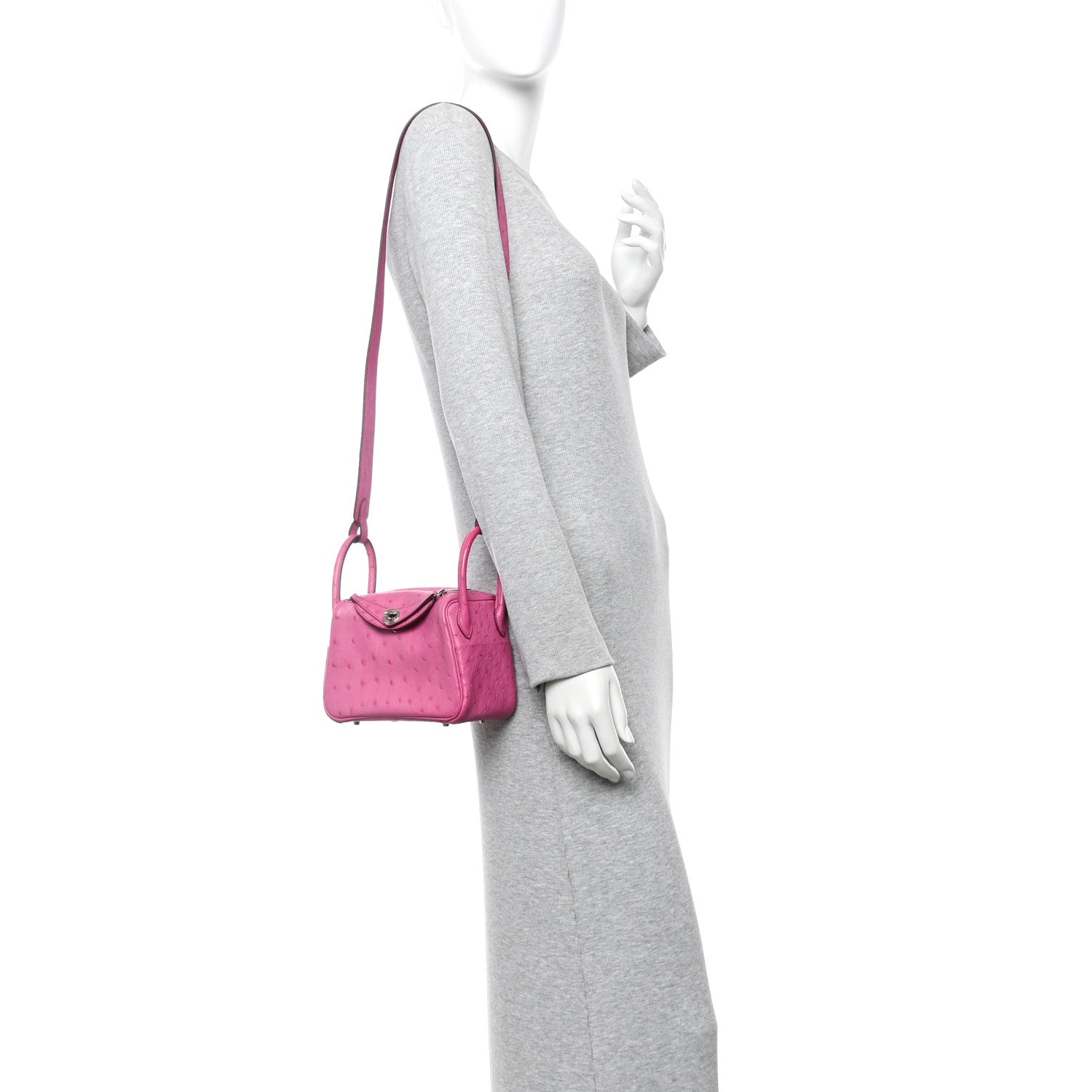 Hermes Ostrich Mini Lindy 20 Fuchsia 2 of 10