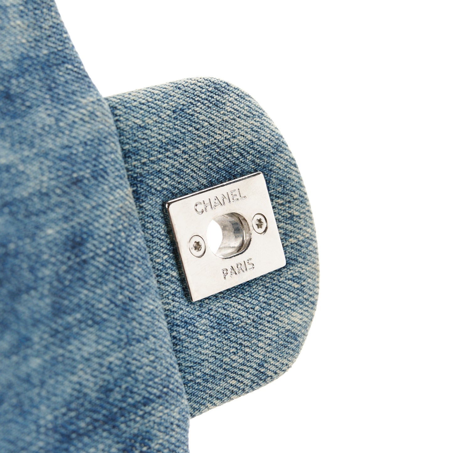 Denim Quilted Camellia Embroidered Large Flap Blue