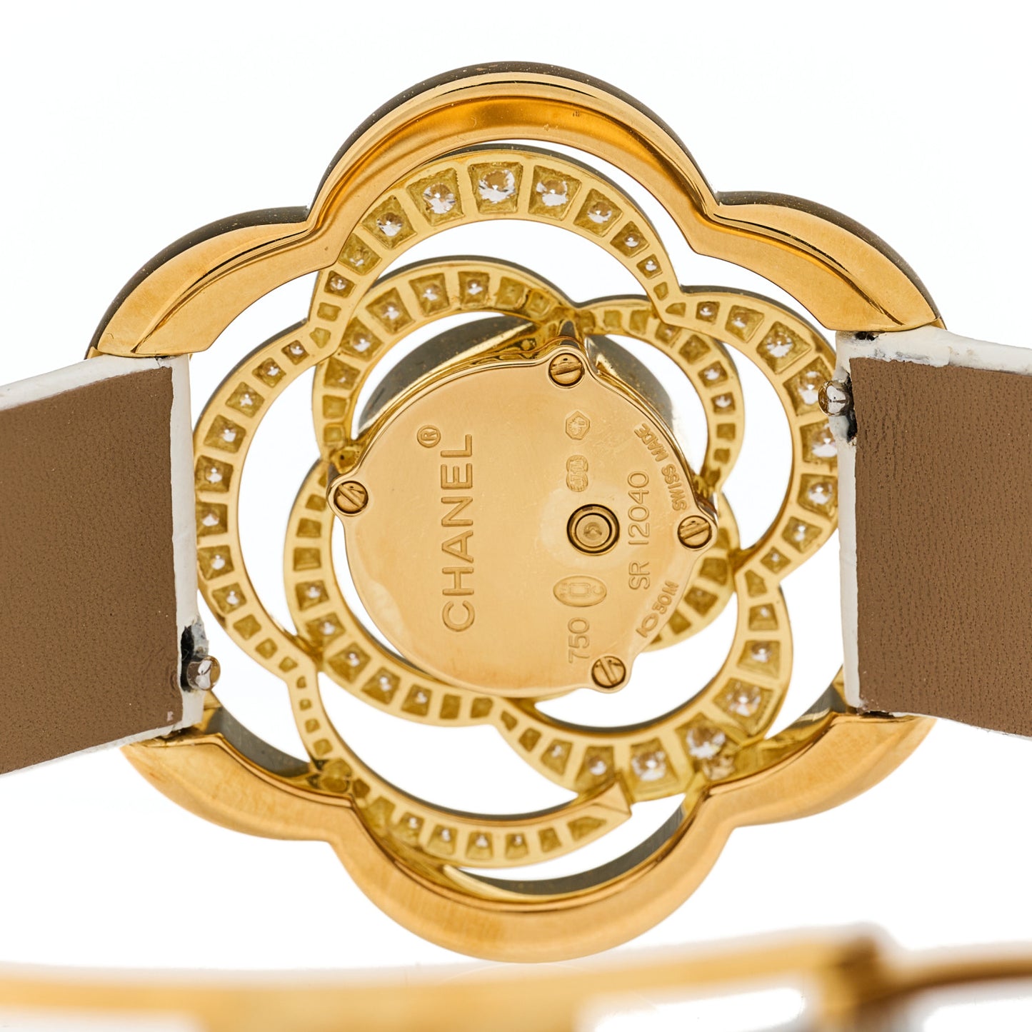 18K Yellow Gold Alligator Diamond 37mm Camelia Quartz Watch