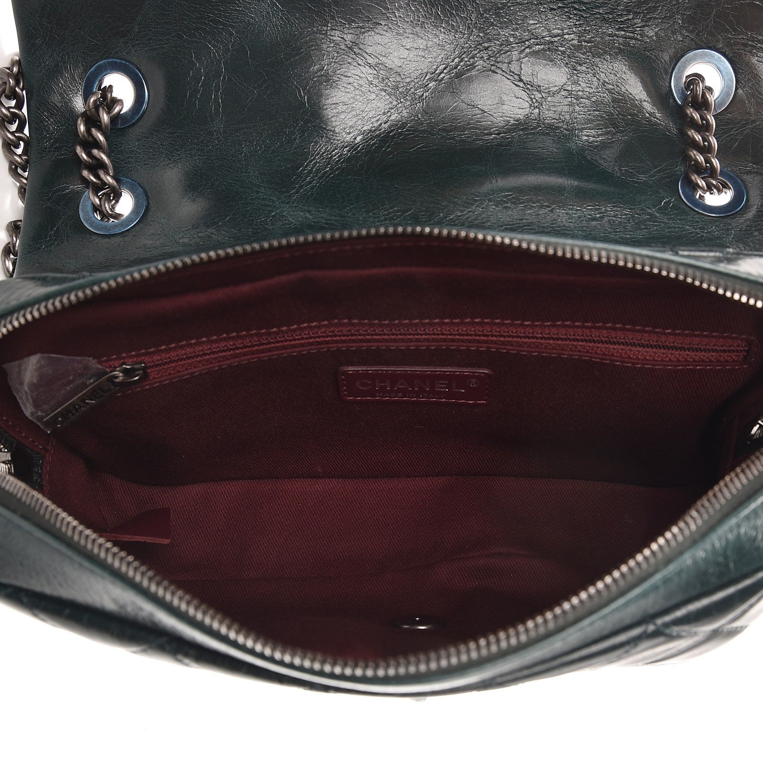 Chanel Glazed Calfskin Quilted Medium Duo Color Flap Dark Green 6 of 11