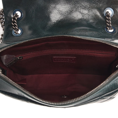 Chanel Glazed Calfskin Quilted Medium Duo Color Flap Dark Green 6 of 11