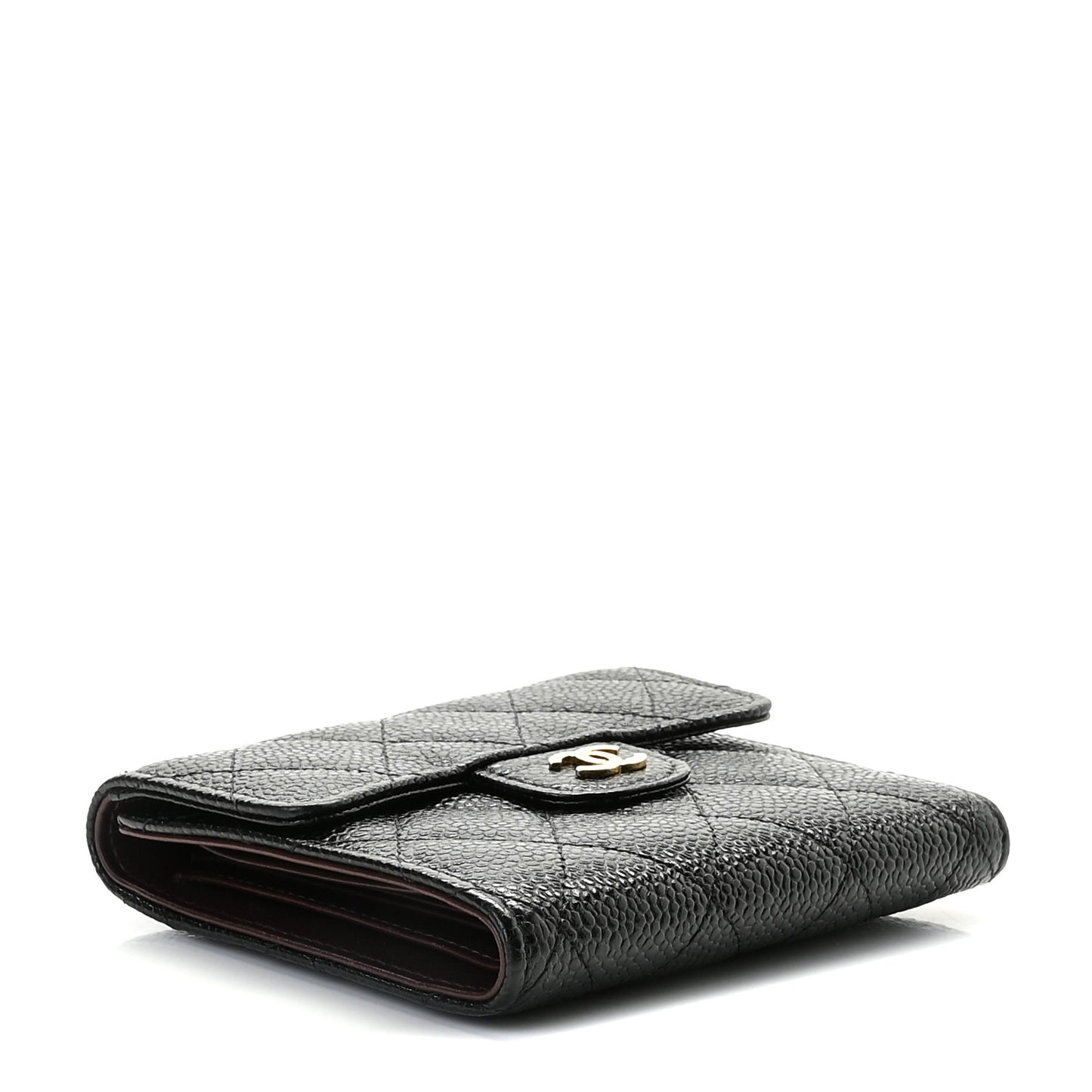 Caviar Quilted Compact Flap Wallet Black