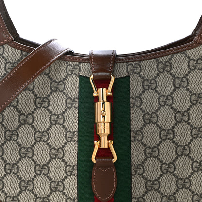 Gucci GG Supreme Monogram Azalea Calfskin Web Small Jackie 1961 Hobo Beige Ebony Brown Sugar 8 of 10