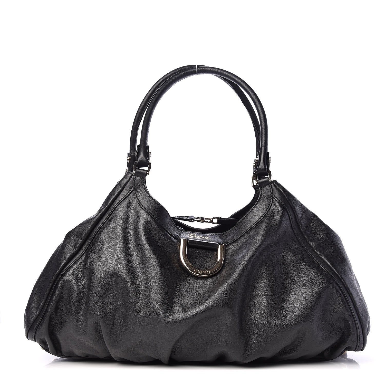 Gucci Calfskin Large D Gold Ring Shoulder Bag Black 1 of 14