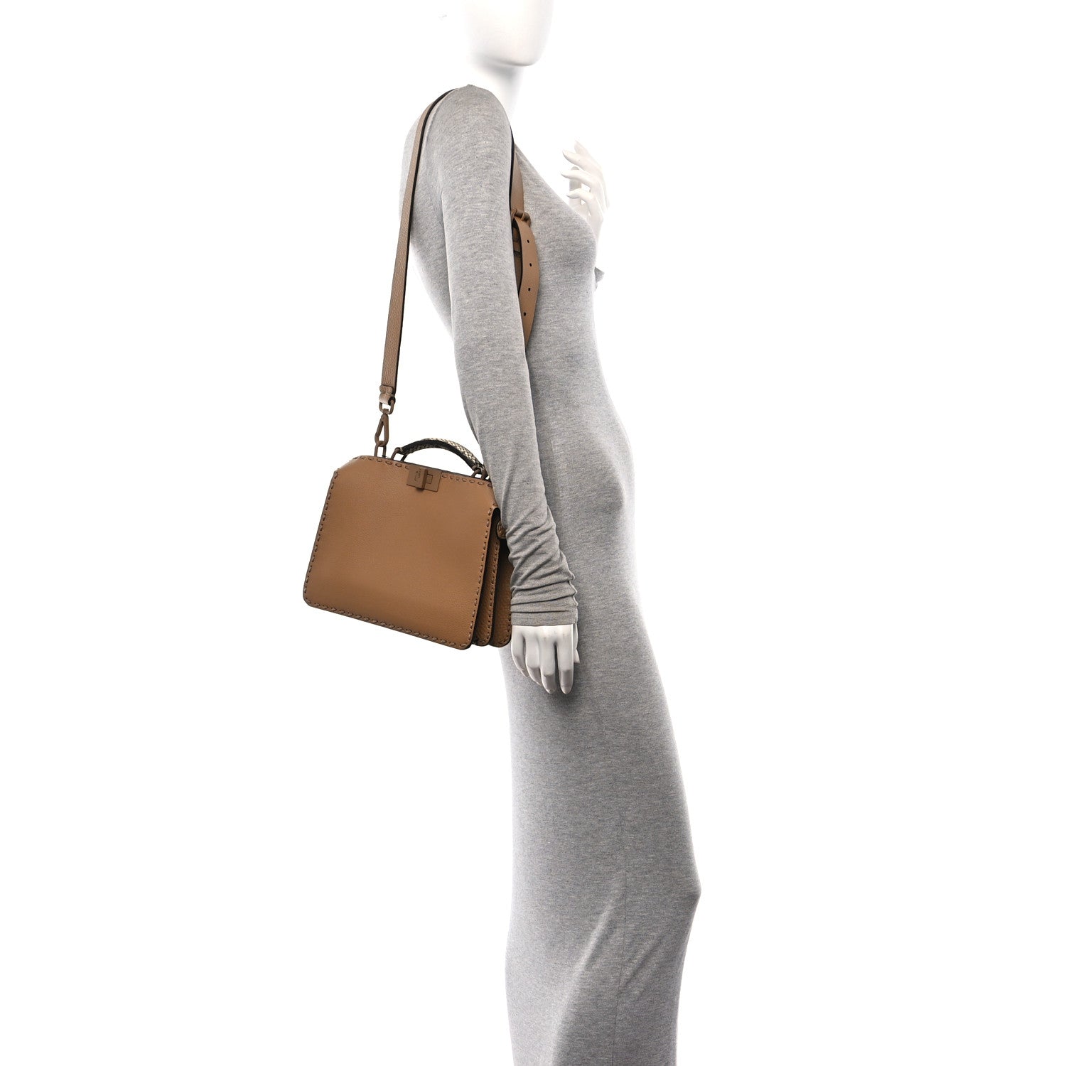 Fendi Cuoio Romano Vitello Elaphe Cover Sellerissima Monochrome Mini Peekaboo I SEE U Satchel Cammello 2 of 11