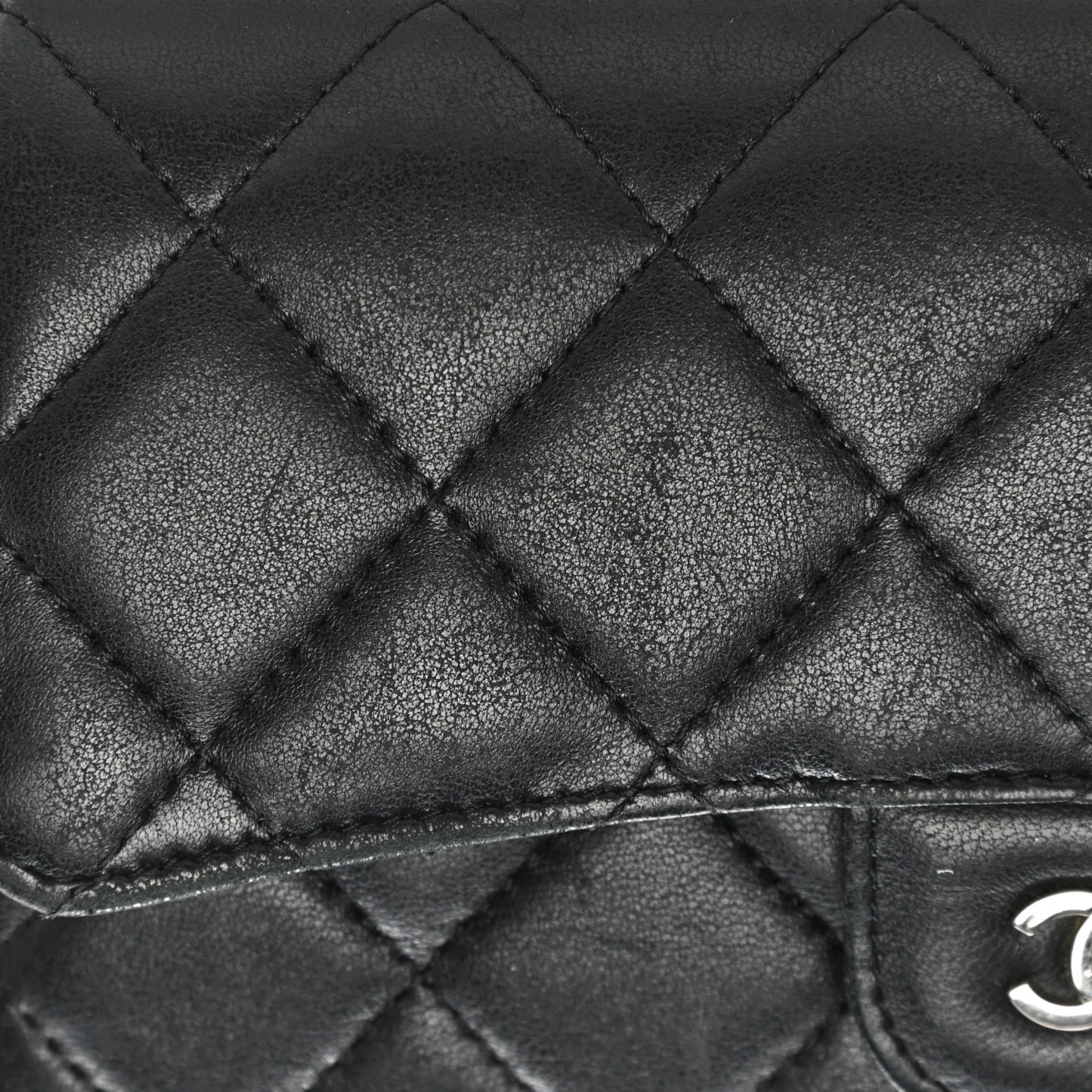 Lambskin Quilted Large Flap Wallet Black
