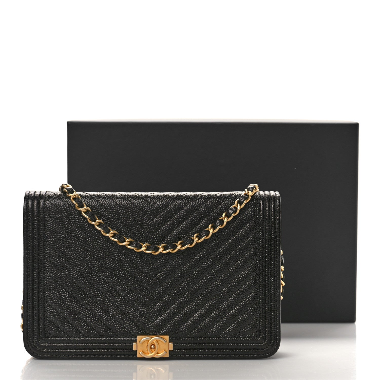 Chanel Caviar Chevron Quilted Boy Wallet On Chain WOC Black 9 of 9