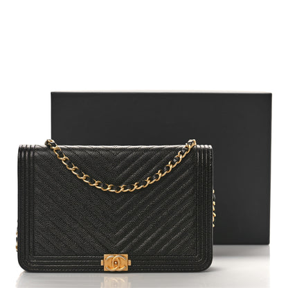 Chanel Caviar Chevron Quilted Boy Wallet On Chain WOC Black 9 of 9