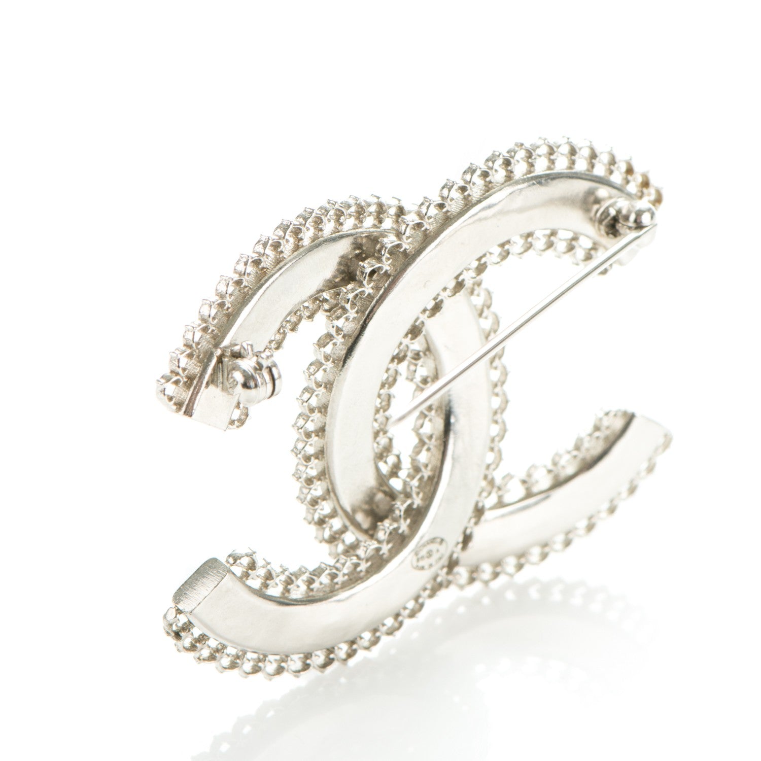 Chanel Large Scalloped CC Brooch Silver 3 of 3