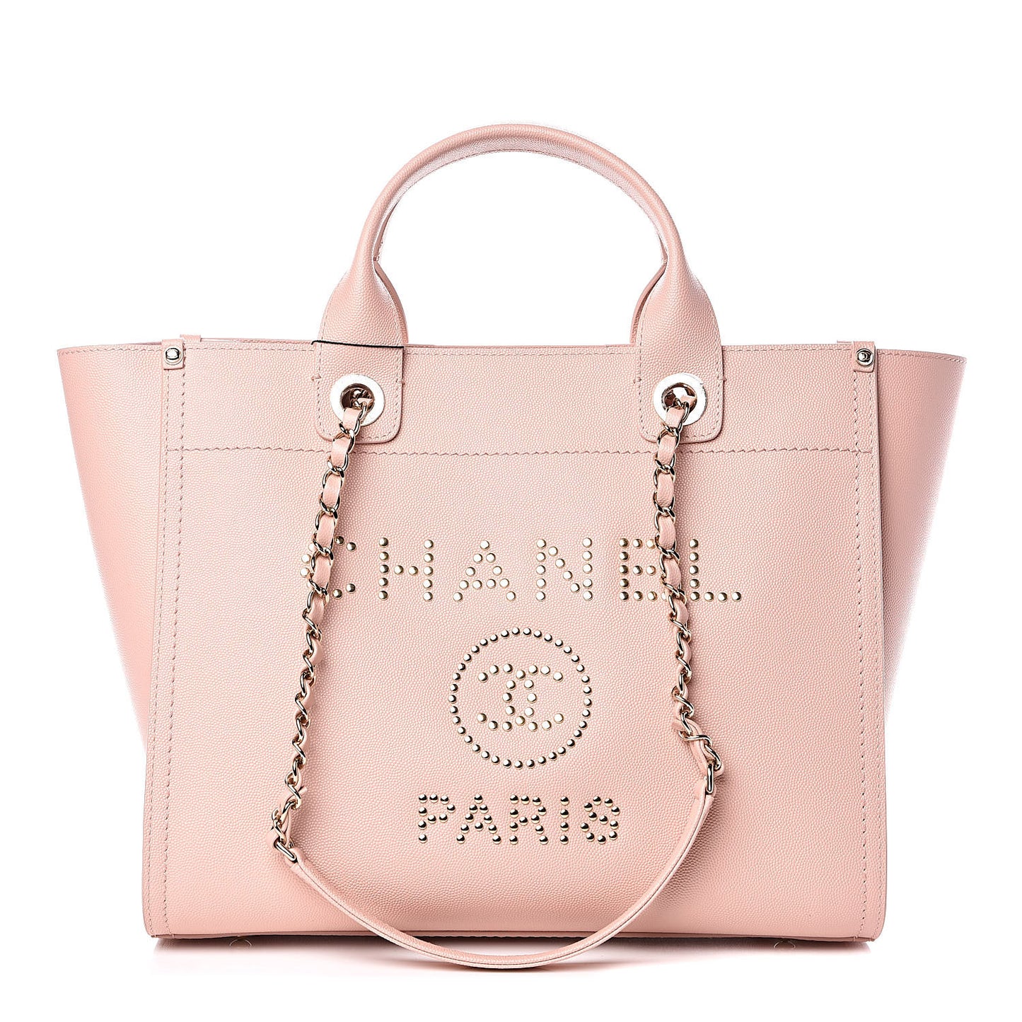 Caviar Small Studded Deauville Tote Light Pink