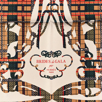 Hermes Silk Brides De Gala Tartan Pocket Square Ajaccio Beige Craie 3 of 6