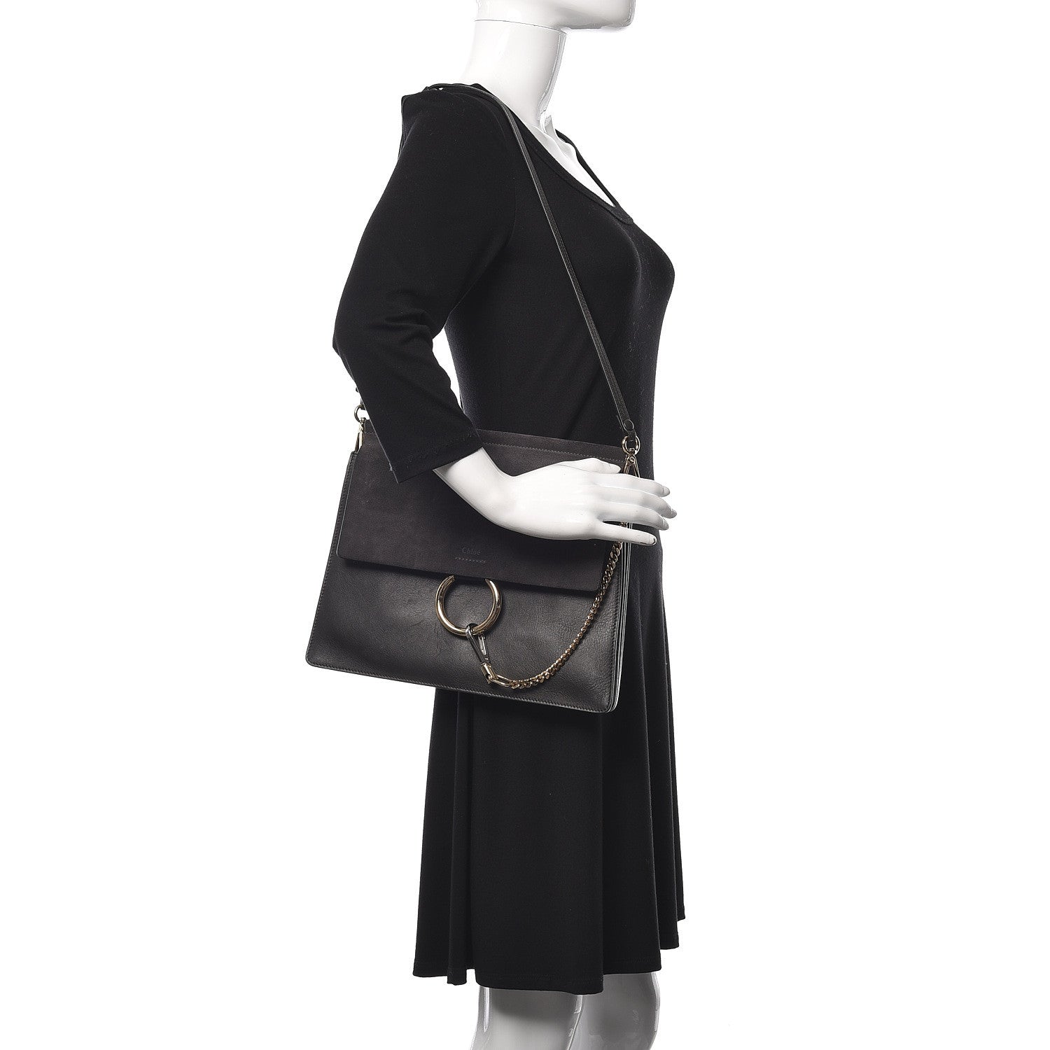 Chloe Suede Calfskin Medium Faye Shoulder Bag Carbon Grey 2 of 10