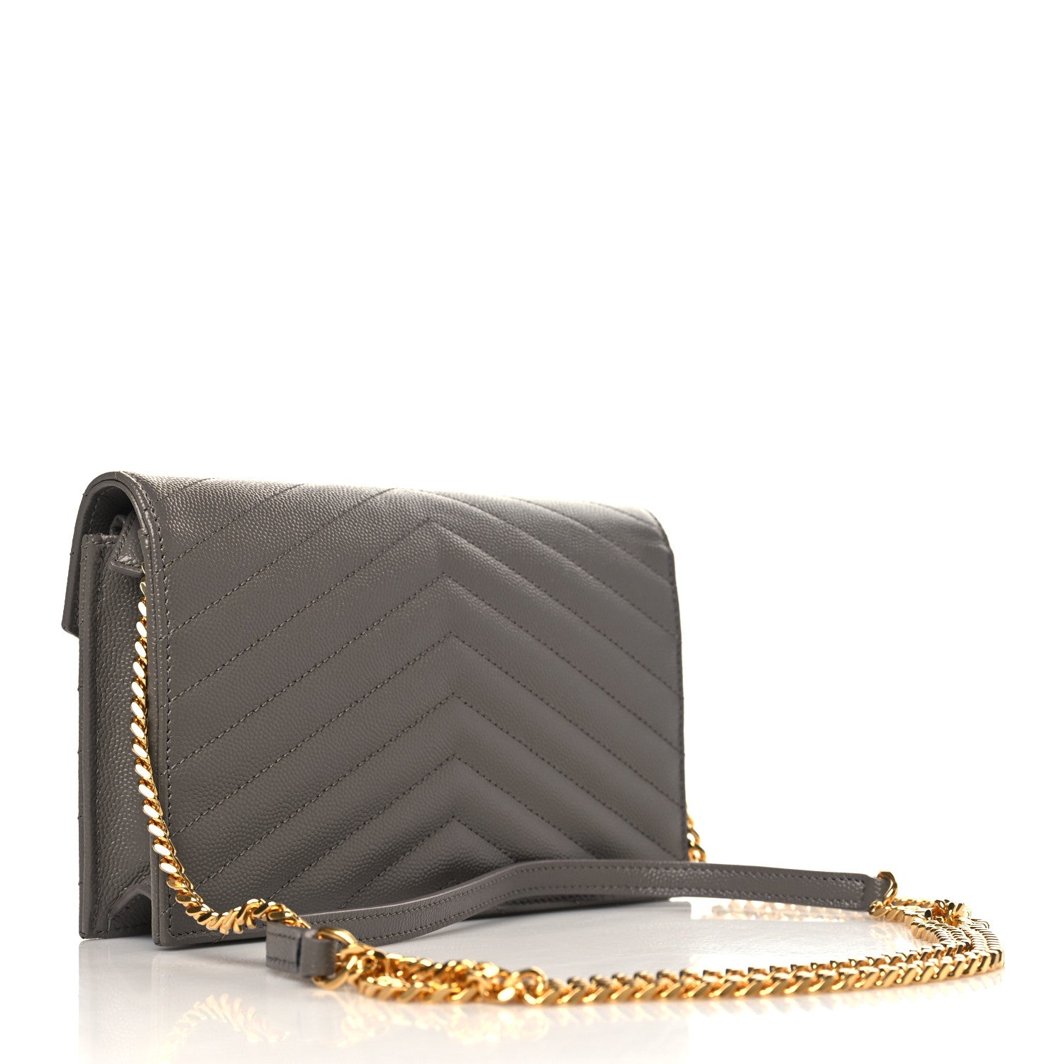 Saint Laurent Grain De Poudre Matelasse Chevron Monogram Envelope Chain Wallet Earth 2 of 8
