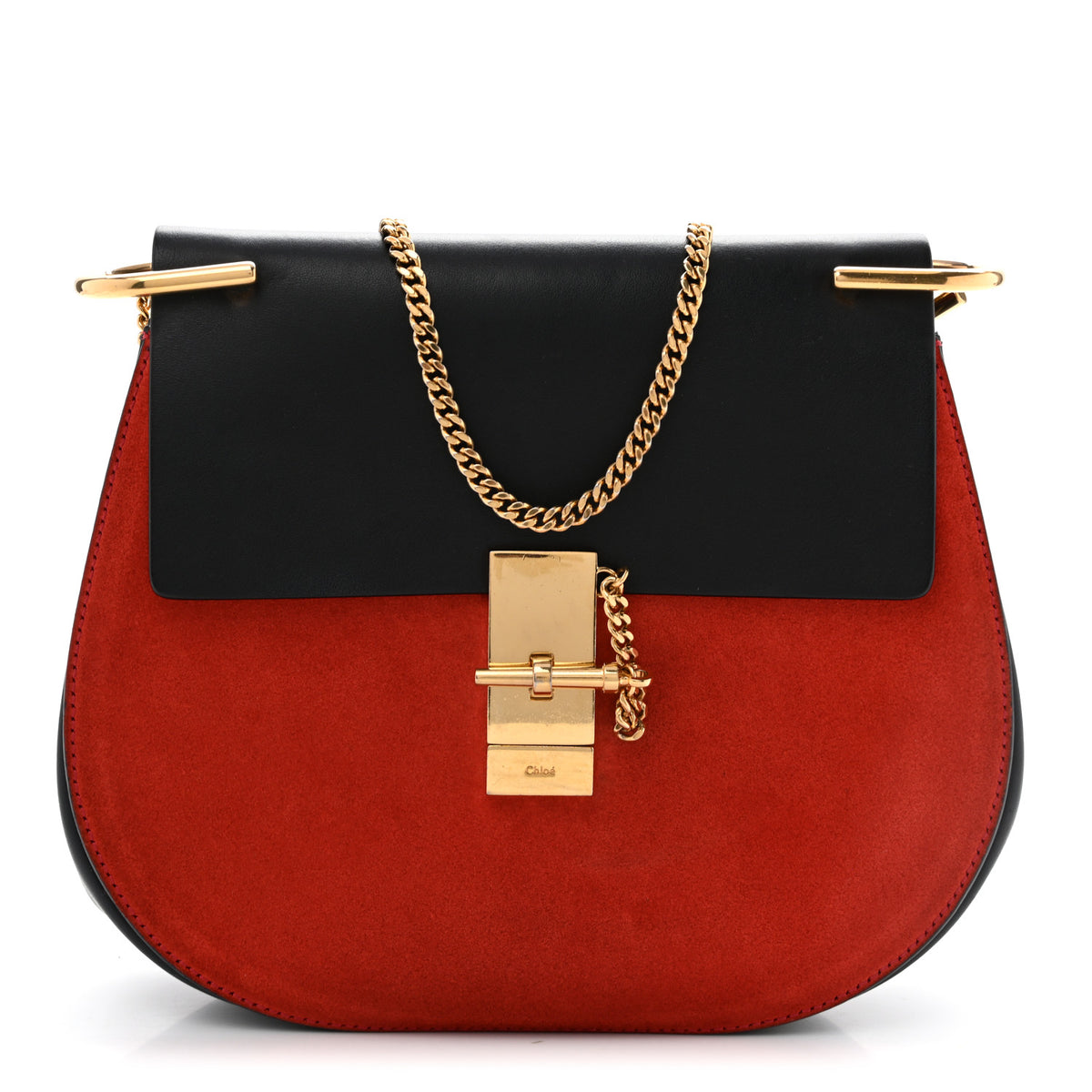 Suede Smooth Calfskin Drew Shoulder Bag Plaid Red Black
