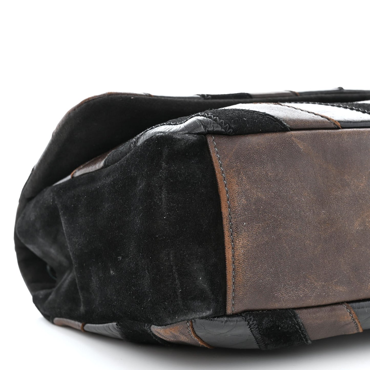 Suede Lambskin Glazed Calfskin Lady Vintage Chevron Flap Black Brown