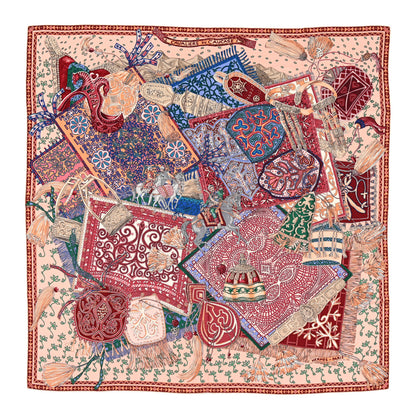 Hermes Cashmere Silk Cavaliers du Caucase Shawl 140 Rose Pale Bleu Framboise 1 of 4