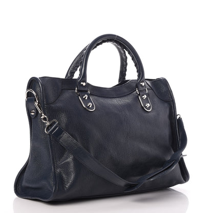 Balenciaga Chevre Silver Metallic Edge Hardware City Bleu Nuit Dark Sea 3 of 7