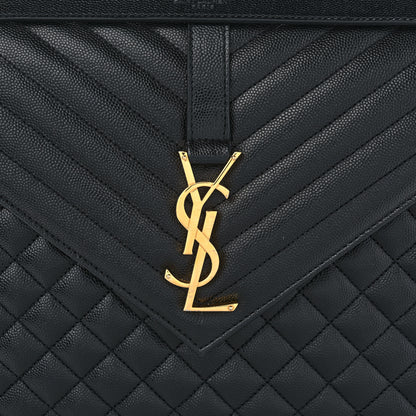 Saint Laurent Grain De Poudre Textured Mixed Matelasse Large Triquilt Monogram Satchel Black 9 of 11