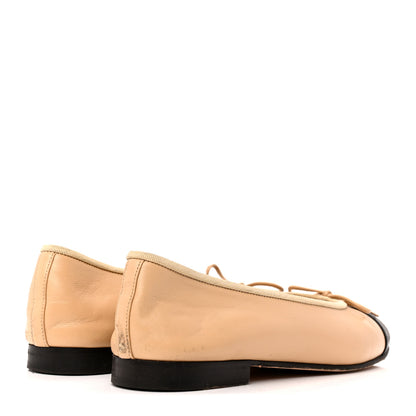 Chanel Lambskin Cap Toe CC Ballerina Flats 37 Beige Black 5 of 12