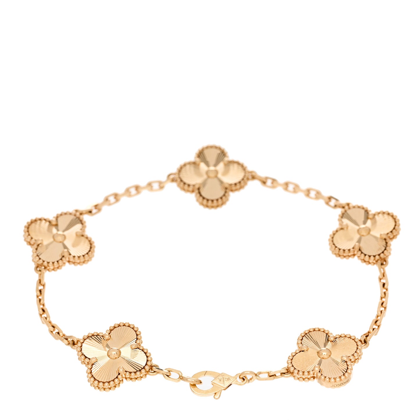 18K Yellow Gold 5 Motifs Guilloche Vintage Alhambra Bracelet