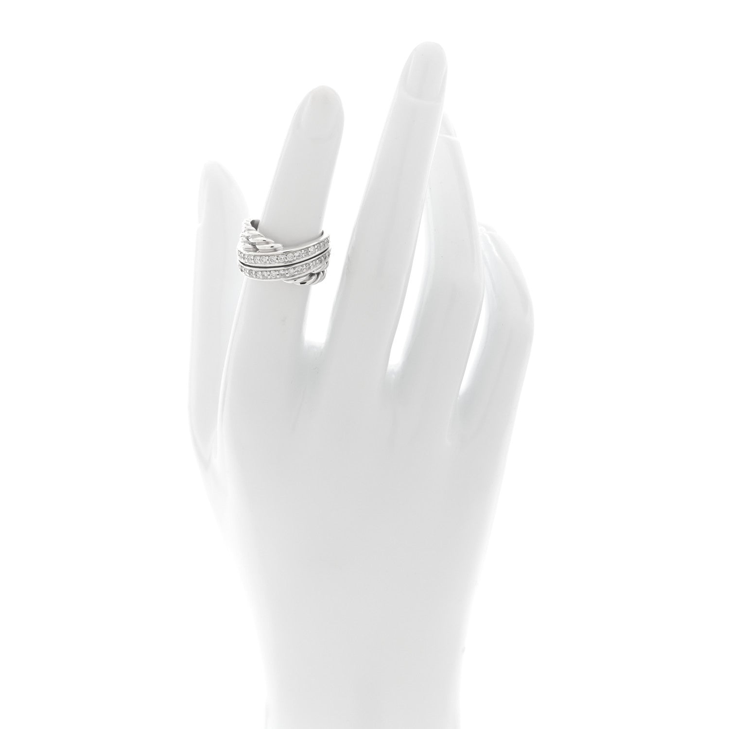 David Yurman Sterling Silver Pave Diamond 11mm Crossover Cable Ring 49 5 2 of 4