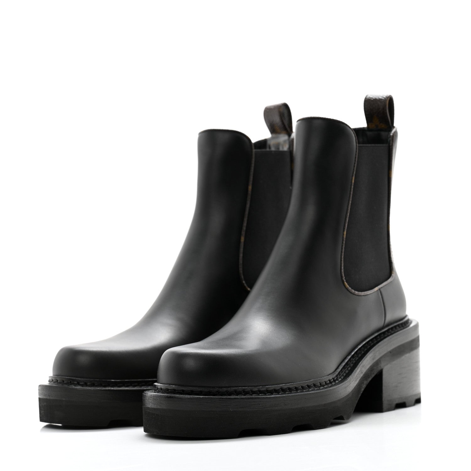 Louis Vuitton Calfskin Monogram Beaubourg Ankle Boots 37 Black 3 of 10